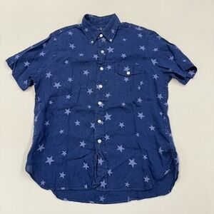 Ralph Lauren Shirt Mens Medium Blue Classic Fit Linen Star Print Button Down